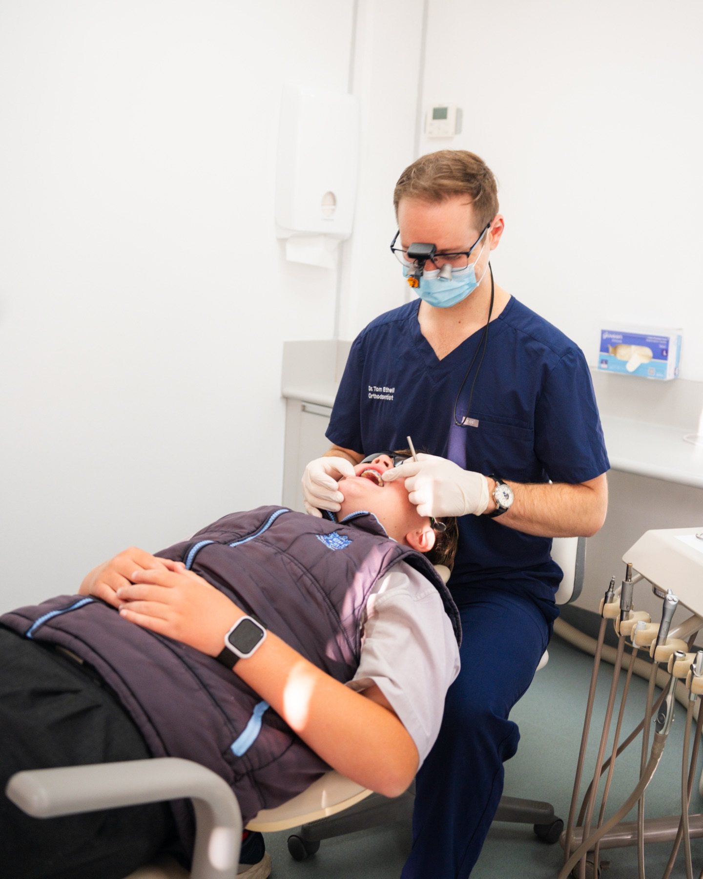 Close-up of bracket placement during treatment
